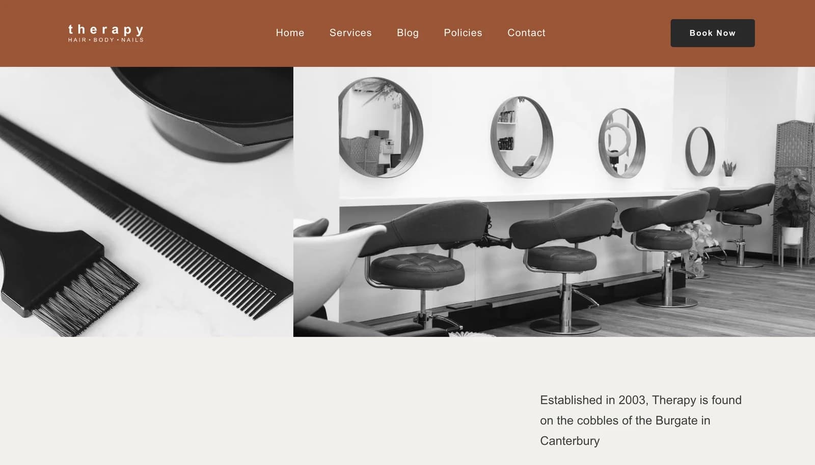Therapy website homepage.